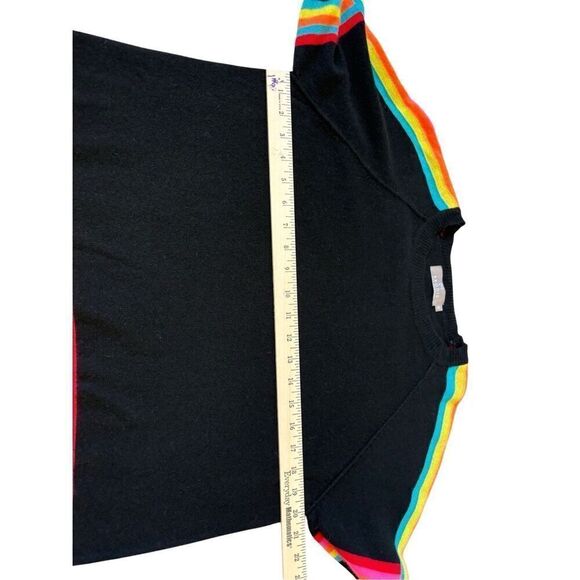 Brodie Cashmere Rainbow Stripe Crewneck Sweater size M Black - Picture 5 of 7